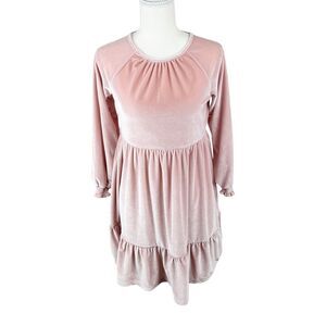 Dip Dress Youth Large 12-14 Pink Victorian Velvet A-Line Ruffled Casual Girls